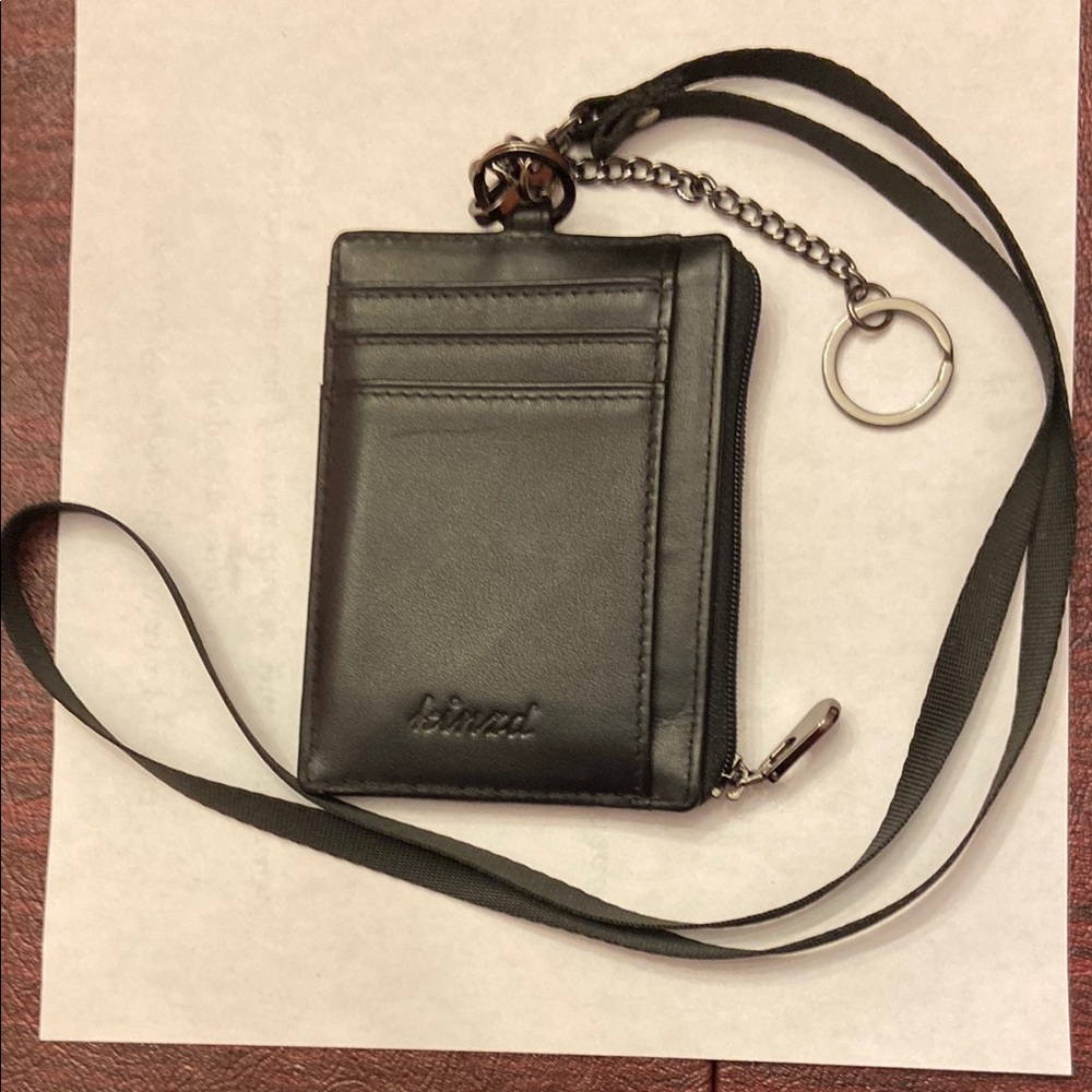 Black Leather ID Holder with Strap - Picture 2 of 5